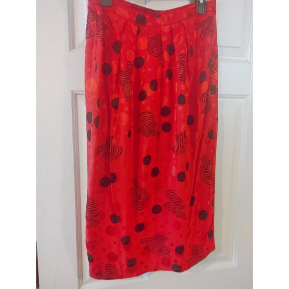 Anne Crimmins for Umi Collections Vintage 2 Pc Set Skirt Silk Sz 12 Red Black - Picture 7 of 9